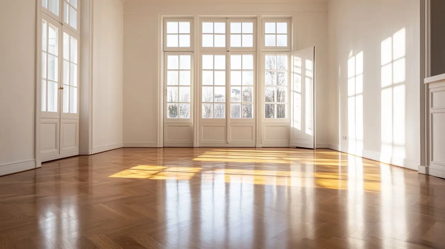 Kiiltävä vahattu parkettilattia